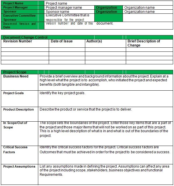Project Charter Blank Template