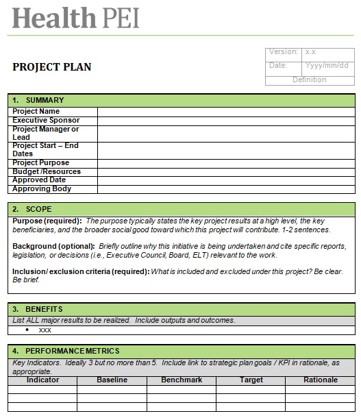 sample project charter document
