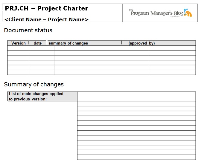 blank printable project charter template