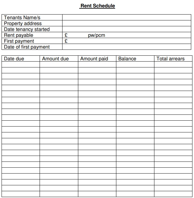 Free Rent Payment Schedule Template Printable Templates