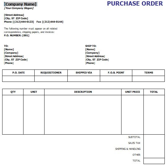 sample po format