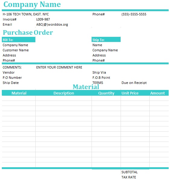 purchase order format in excel