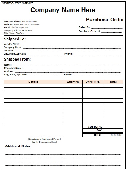 purchase order format doc free download