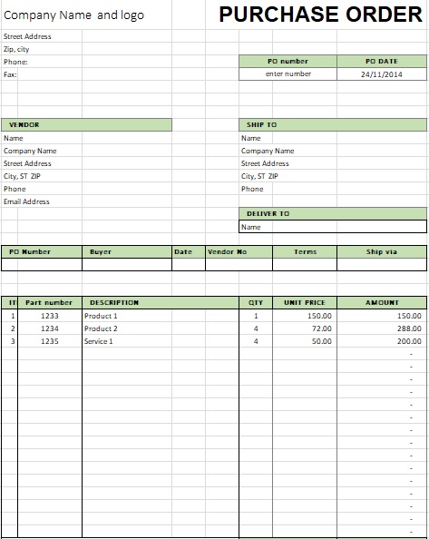purchase order form template