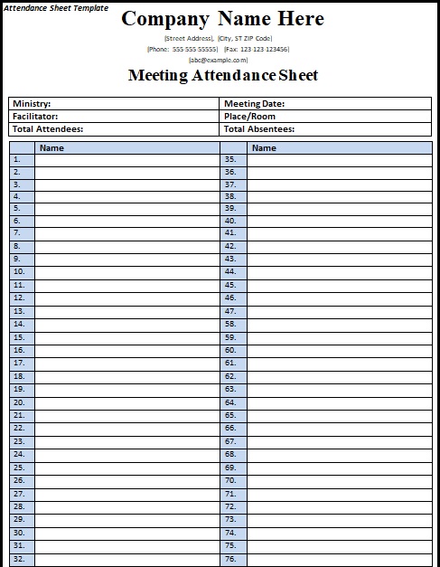 attendance sheet template microsoft word