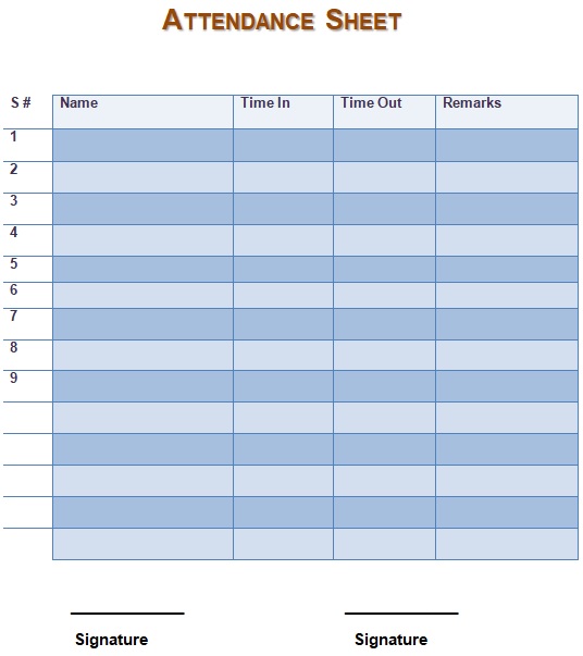 daily attendance sheet