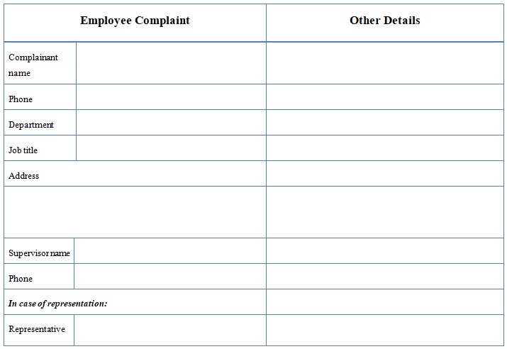 blank employee complaint form