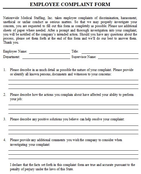 employee complaint form template free