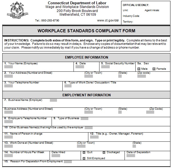 printable employee complaint form