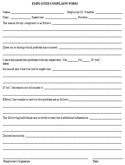 employee complaint form format in word