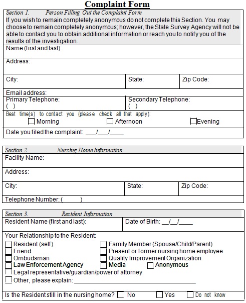 printable complaint form