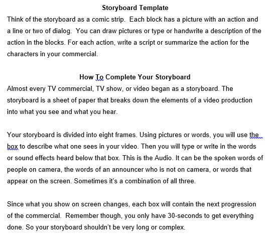 TV commercial storyboard template