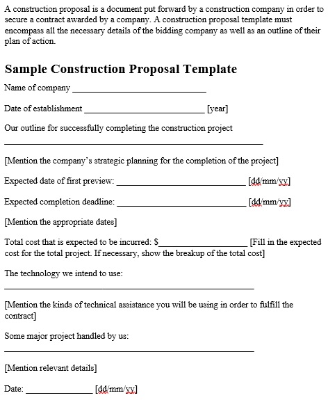 sample construction proposal letter