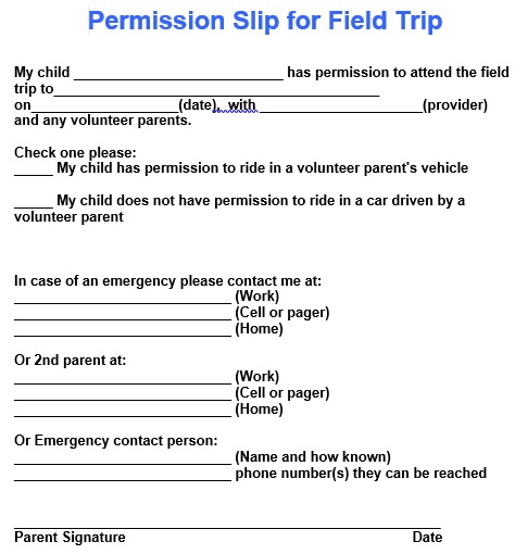 permission slip for field trip