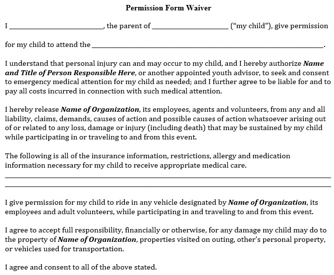 permission slip format for employees