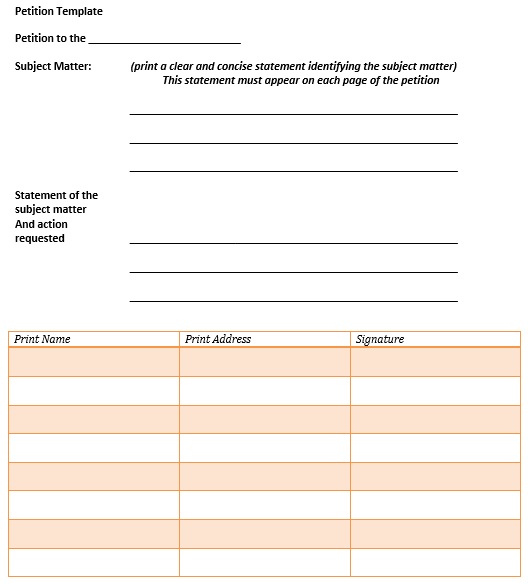 free printable petition template