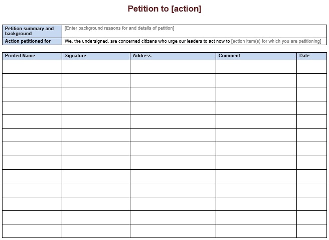 blank petition template