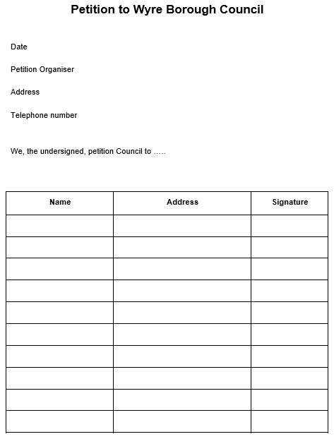 petition template to wyre borough council