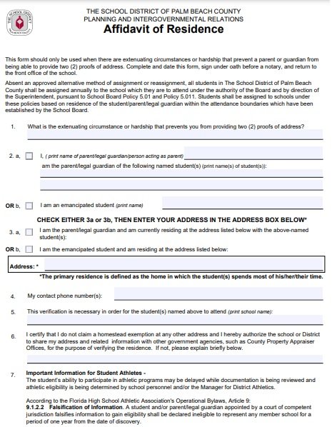 proof of residency letter for school