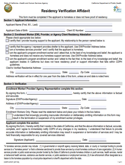 residency verification affidavit form