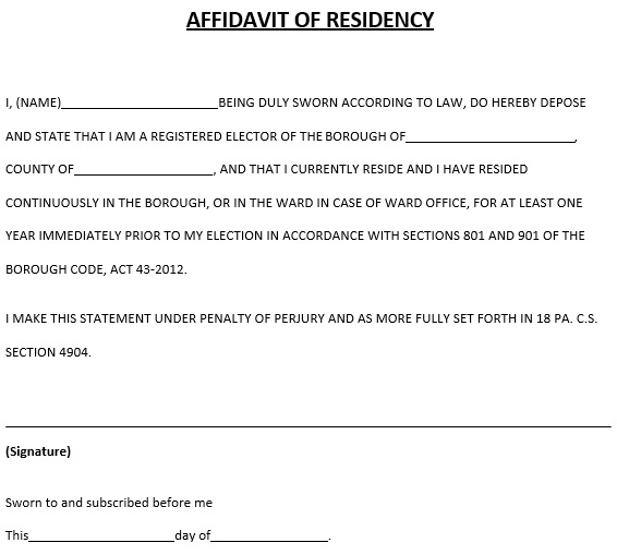 affidavit of residency template