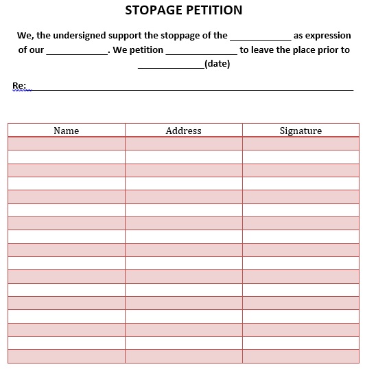 stoppage petition template
