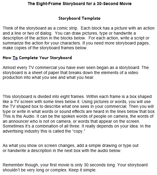 video commercial storyboard template