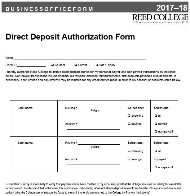 Reed college direct deposit authorization form