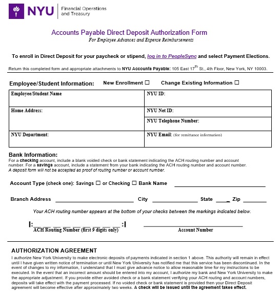 accounts payable direct deposit authorization form