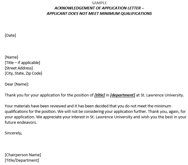 acknowledgement of application letter