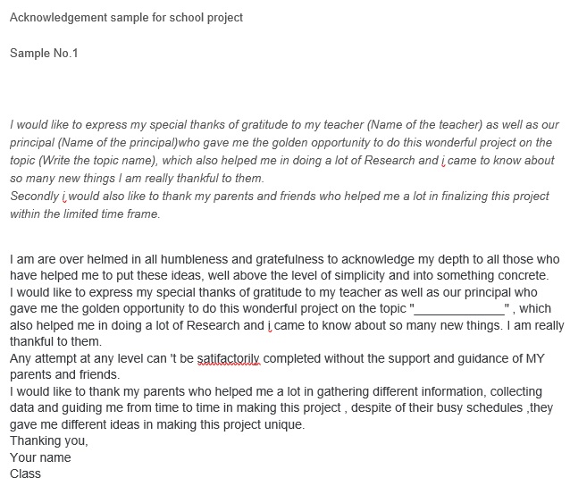 acknowledgement sample for school project