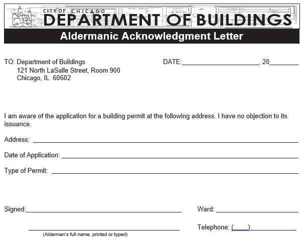 aldermanic acknowledgement letter