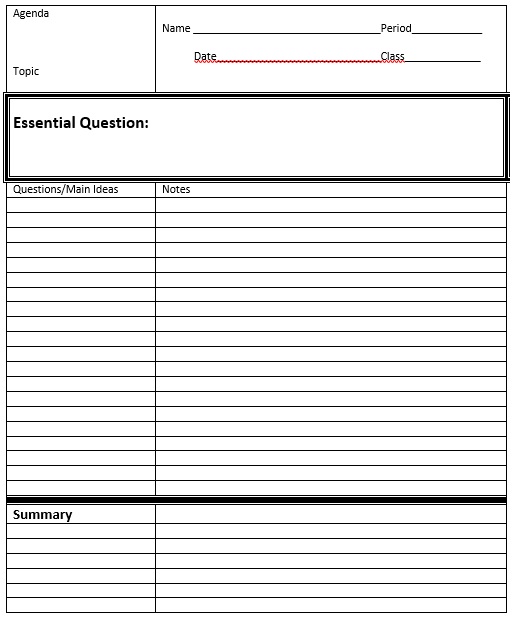 printable cornell note paper