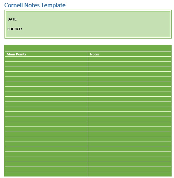 cornell notes template microsoft word