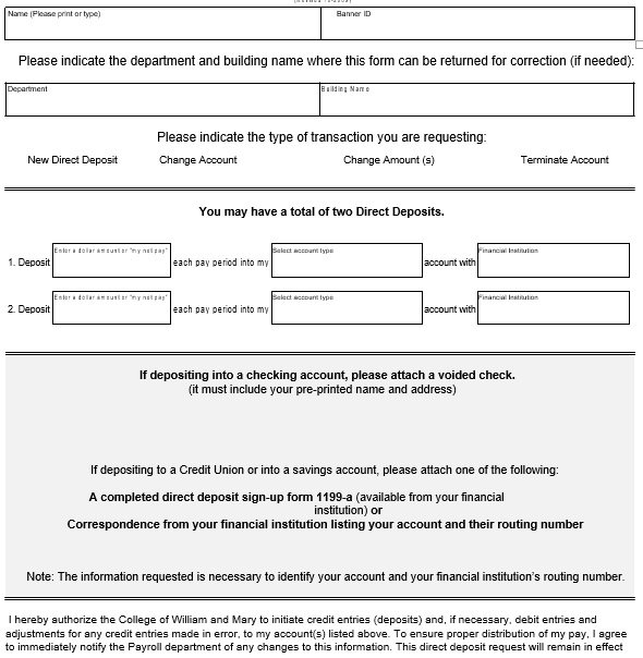 free printable direct deposit authorization form word examples