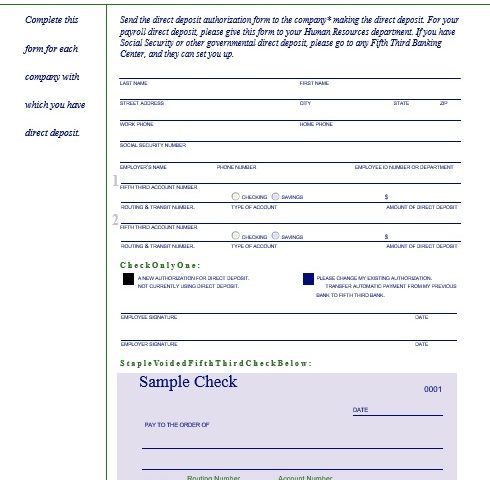 direct deposit authorization form fifth third bank