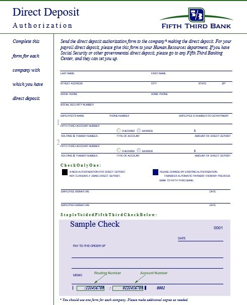 direct deposit authorization form fifth third bank