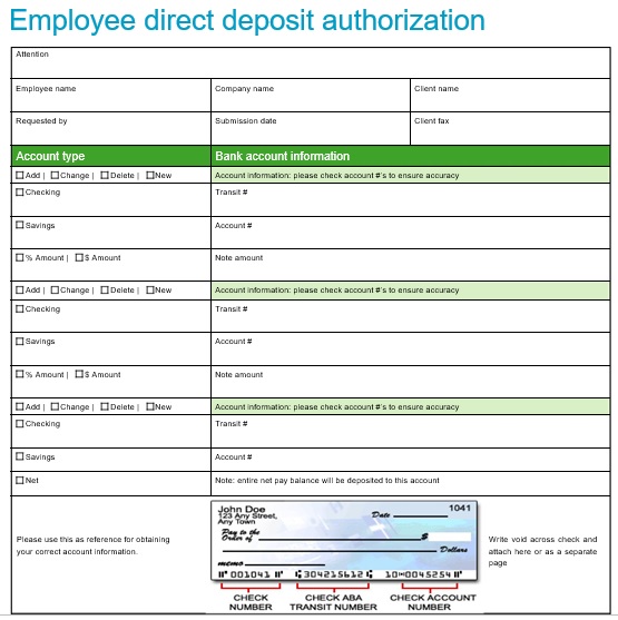 direct deposit authorization form for employee