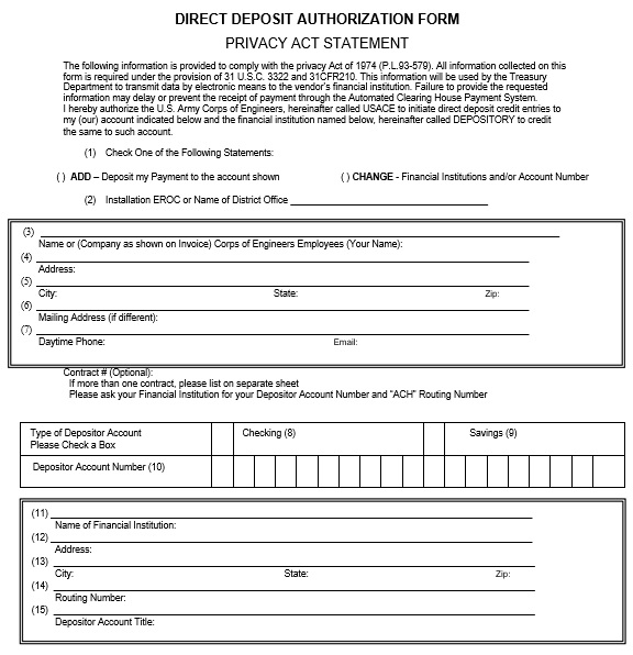 direct deposit authorization form privacy act statement