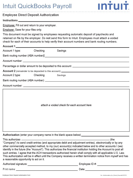 employee direct deposit authorization form