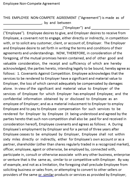 employee non-compete agreement template