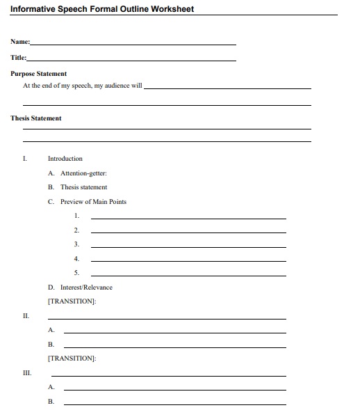 informative speech formal outline worksheet