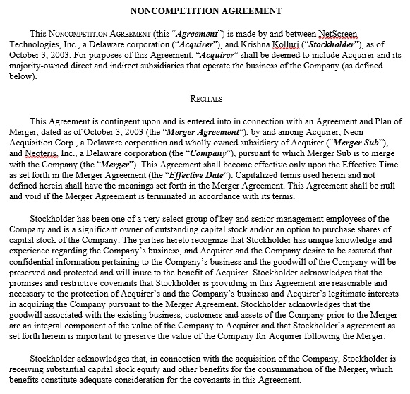 free non compete agreement
