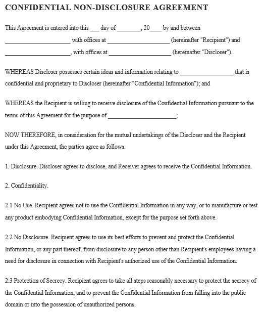 non-disclosure agreement template