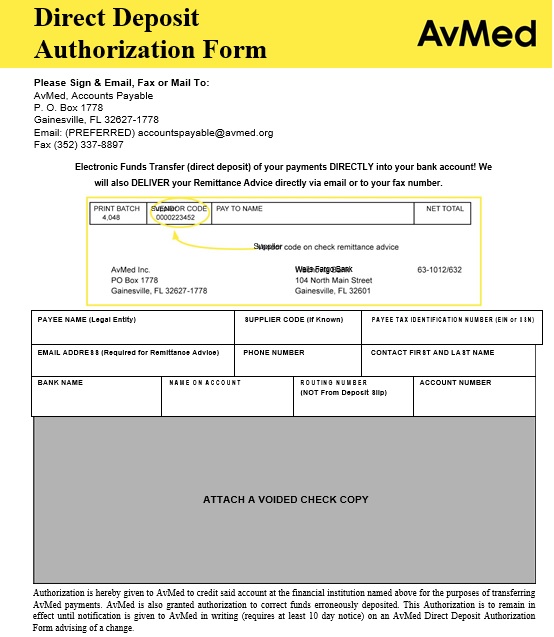 printable direct deposit authorization form