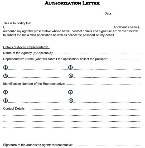 authority letter for indian visa application