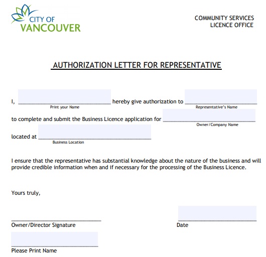 authorization letter for representative