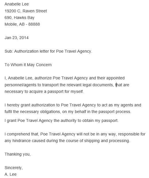 authorization letter for travel agency