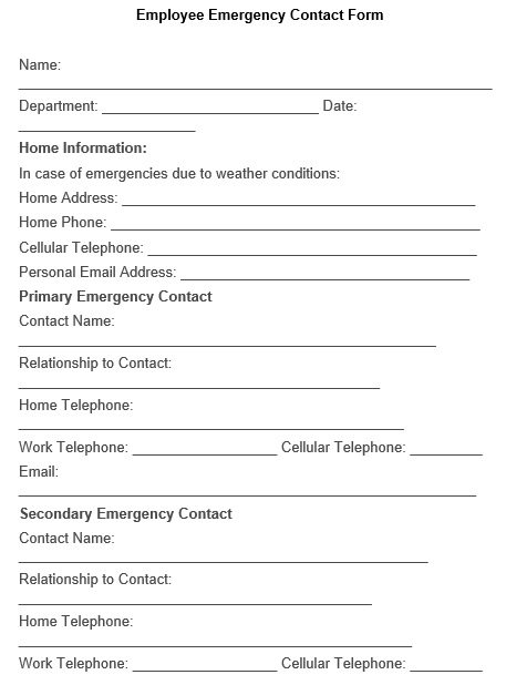 blank employee emergency contact form