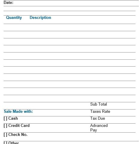 blank sale receipt template